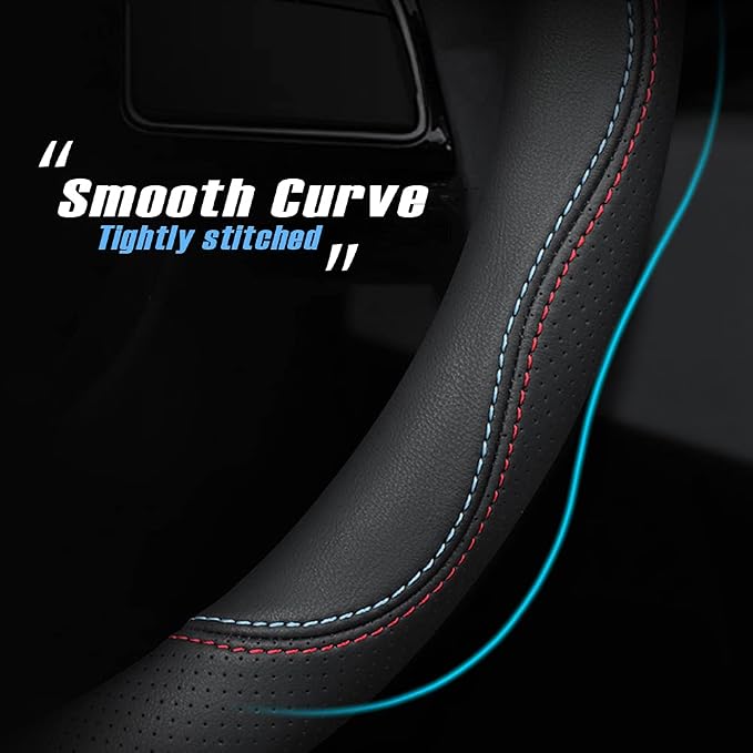 HAOTULE New Nappa Leather car Steering Wheel Cover, Universal 15 inch Black