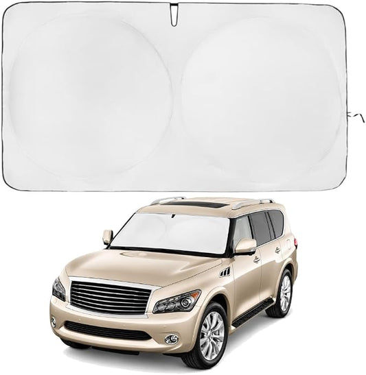 Windshield Sun Shade | Compatible for Infiniti QX80 (2014-2024) | Certified 99.87% UVB & 99.02% UVA Car Sun Shade. Award Winning Sunshade - Patented Technology | Car Shades by Kinder Fluff
