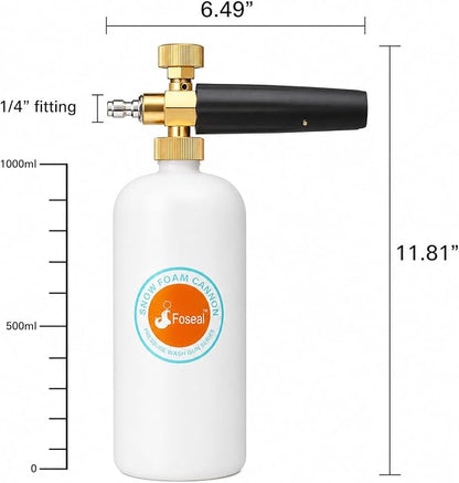Foseal Adjustable Snow Foam Cannon with Heavy Duty Brass Knob, Quick Release Foam Blaster for Pressure Washer Gun, 1L Bottle