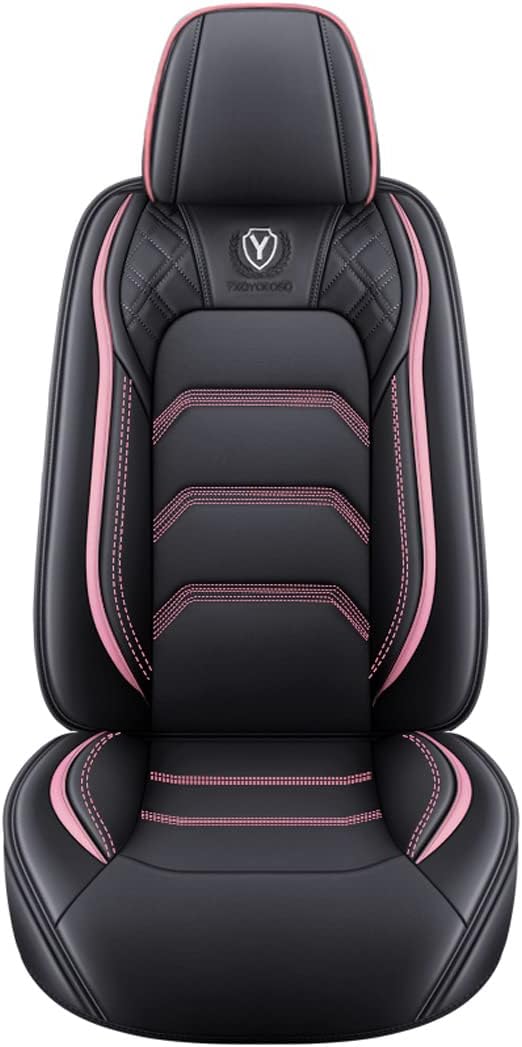 Comfortable Leather Auto Car Seat Covers 5 Seats Full Set Universal Fit (Black & Pink