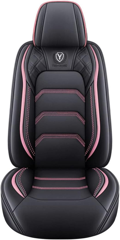 Comfortable Leather Auto Car Seat Covers 5 Seats Full Set Universal Fit (Black & Pink
