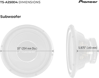 Pioneer A-Series TS-A250D4 10” Subwoofer – 1300W Max, Flexible Wiring, Powerful Bass Output