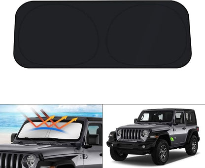 KUST Windshield Sun Shade for 2018-2024 2025 2026 Jeep Wrangler JL & 2/4 Door 4XE &2020-2026 Jeep Gladiator JT Front Window Accessories Sun Shade Sun Protector Foldable Block Sun UV Rays