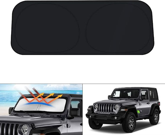 KUST Windshield Sun Shade for 2018-2024 2025 2026 Jeep Wrangler JL & 2/4 Door 4XE &2020-2026 Jeep Gladiator JT Front Window Accessories Sun Shade Sun Protector Foldable Block Sun UV Rays