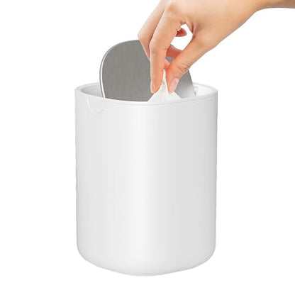 CEROELDA Mini Desktop Trash Can with Swing-Top Lid, 0.4 Gal/1.5L Tabletop Trash Can, Small Wastebasket for Bathroom Countertop, Vanitie, Coffee Area, or Office (White)