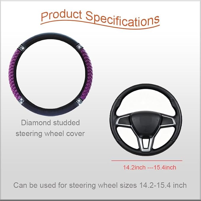 Microfiber Leather Steering Wheel Cover with Anti-Slip Lining Universal Car Accessory for Steering Wheel with a Diameter of 14.5-15 inch (Purple)