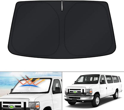 KUST Windshield Sun Shade for 1992-2025 2026 Ford Econoline E-Series Van & Motorhome E-150 E-250 E-350 E-450 Accessories Sun Shade Window Sun Visor Protector Foldable Blocks UV Rays Keep Car Cooler