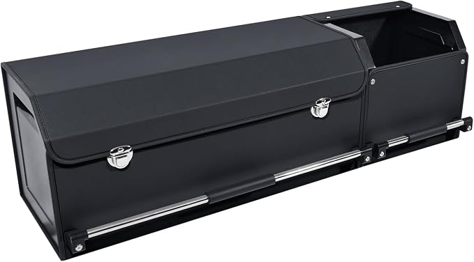 Car Trunk Organizer, Leather Trunk Organizer for SUV with Lid and Sturdy Handle Collapsible Adjustable Storage (Black, 41 x 11.4 x 12.2in)