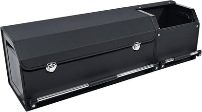 Car Trunk Organizer, Leather Trunk Organizer for SUV with Lid and Sturdy Handle Collapsible Adjustable Storage (Black, 41 x 11.4 x 12.2in)