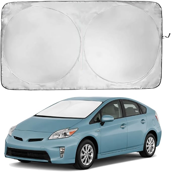 Windshield Sun Shade | Compatible for Toyota Prius Hatchback (2010-2015) | Certified 99.87% UVB & 99.02% UVA Car Sun Shade. Award Winning Sunshade - Patented Technology | Car Shades by Kinder Fluff