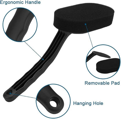 JSCARLIFE Tire Shine Applicator Brush, Detailing Tire Dressing Applicator Sponge Brush for Tire Shine, Multipurpose Curved Tire Detail Sponge with Handle