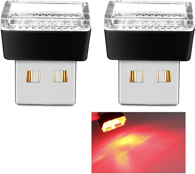 BukNikis USB Car LED Atmosphere Lights Mini LED Ambient Kit Car Accessories Lighting Universal (Red, 2 PCS)