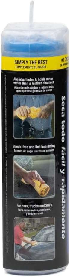 CleanTools the absorber® Large 27-Inch x 17-Inch, Blue - Synthetic Premium Drying Chamois Cloth for Car - Super Absorbent, Scratch-Free and Washable