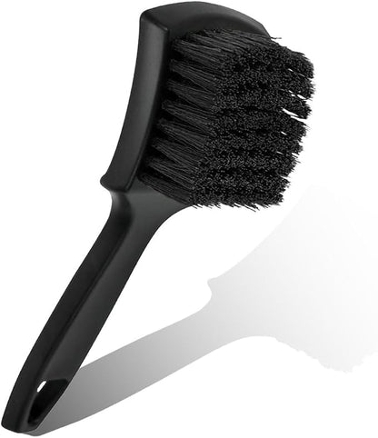 Car Wheel Brush, Stiff Bristle Short Handle Scrub Tire & Wheel Rim Brush, No-Scratch Carpet/Floor Mat Detailing Tool, Auto Interior and Exterior Cleaning Supply for Vehicle, Home (Black)