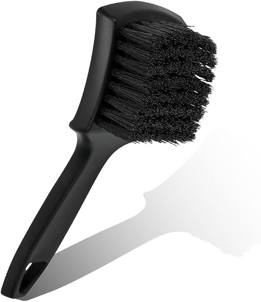 Car Wheel Brush, Stiff Bristle Short Handle Scrub Tire & Wheel Rim Brush, No-Scratch Carpet/Floor Mat Detailing Tool, Auto Interior and Exterior Cleaning Supply for Vehicle, Home (Black)