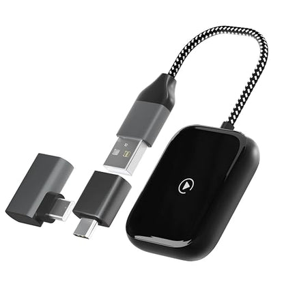 Wireless CarPlay Adapter for Apple iPhone, Convert Wired CarPlay to Wireless, Mini Car Play Dongle w/Plug & Play Bluetooth Connection, 2 USB-A to Type-C Converter for More Car Types (Black, Medium)