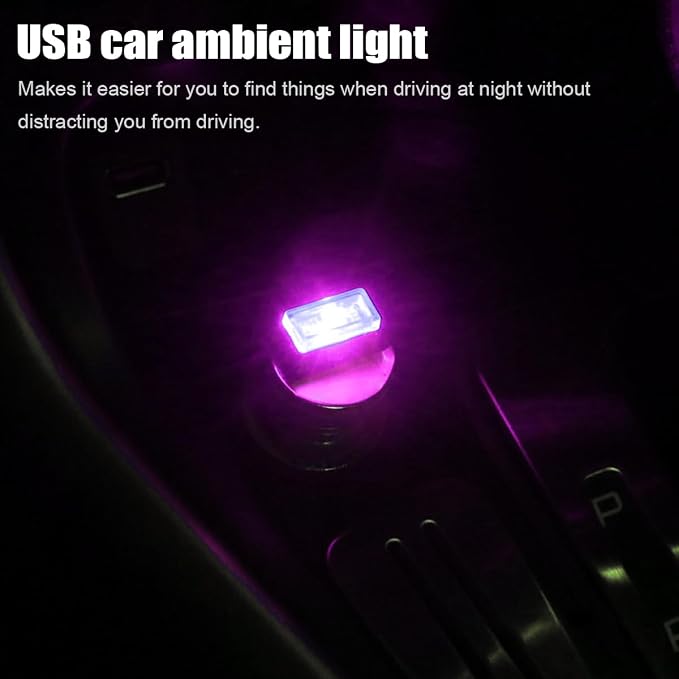 BESULEN Car Interior Atmosphere Lamp, Plug-In USB Interface LED Vehicle Ambient Lighting Kit, Portable Mini Automotive Night Light Decoration Accessories, Universal for SUV, Sedan, Truck (Pink/Purple)