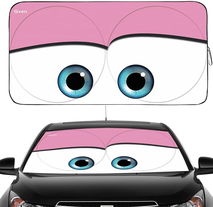 Gven Windshield Sun Shade Universal Fit for Car Window Sunshades Cover Automotive Interior Sun Protector Accessories for Compact& Midsize Sedan,Com& Subcompact SUV,Small Pickup,Wagon (Pink, S)