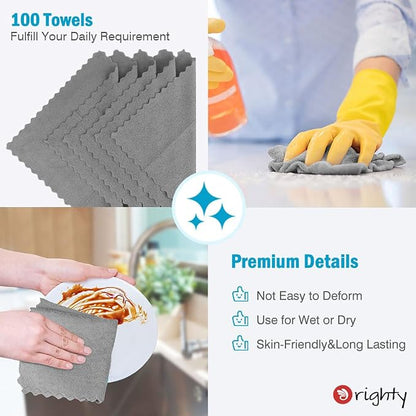 Orighty Microfiber Cleaning Cloth, 100 Pack Microfiber Towels for Cars, Multi-Purpose Shop Towels Cleaning Rags Bulk for Car, Home, Kitchen, 11.5’’ x 11.5’’, Grey