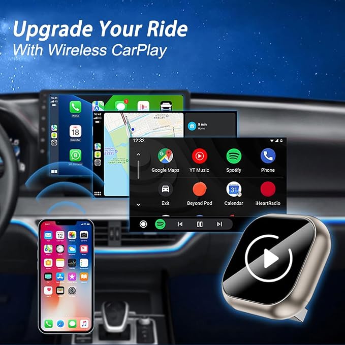 Wireless Carplay Adapter for Ford Edge 2017 2018 2019 2020 2021 2022 2023 2024, 2-in-1 CarPlay Adapter Convert Wired to Wireless, Plug and Play, Stable Connection,A