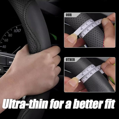 LKWLIKEI Nappa Premium Leather car Steering Wheel Cover, Non-Slip, Breathable, Universal 15 inches