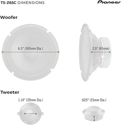 Pioneer Z-Series TS-Z65C 6.5” 2-Way Speakers (Pair) – 300W Max, Crisp Highs + Clear Vocals, Audiophile Upgrade, Add an Amplifier for Optimal Performance