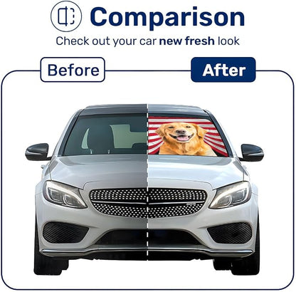 GENANY Golden Flag Windshield Sun Shade for Sedan SUV Truck (64x32 Inches), Automobile Sunshade, Protector Blocks UV, Car Accessories, Car Decor
