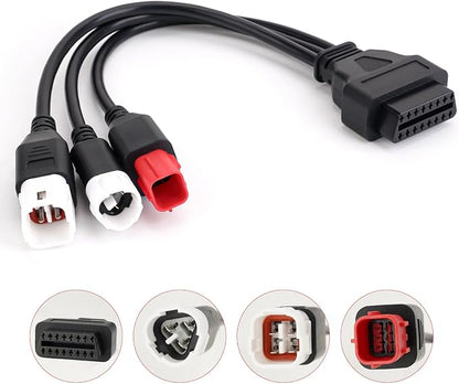 3-in-1 OBD2 Diagnostic Adapter for Yamaha Kline Euro5 Motorcycle Honda CRF KTM,3pin+4pin+6pin to 16pin Multiple Select Diagnostic Connector (12.99inch)