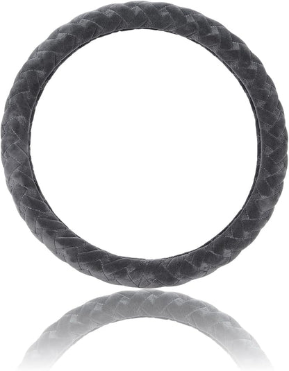 Flying Banner car Steering Wheel Cover Massage Velvet Warm Universal Size 15 inches SUV Truck Anti Slip Odorless Summer Winter (Gray, Velvet Massage)