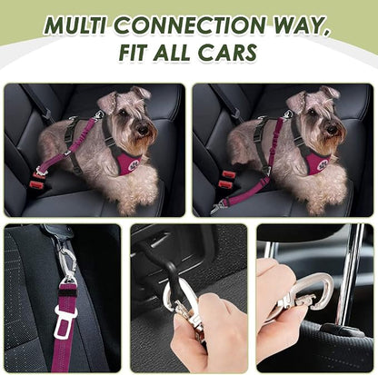 Lukovee Dog Car Harness Seat Belt, Adjustable Mesh Breathable Vest with Elastic Bungee Tether, Soft Padded 2-in-1 Safety Car Harness Seatbelt for Small Medium Large Dogs (Rose,XXXS)