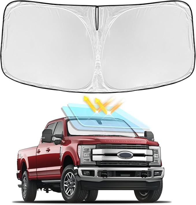 for Ford Super Duty F250 F350 F450 F550 2017-2025 2026 Windshield Sun Shade - 4 Layers Car Sunshades for Front Window Shade Cover Custom Fit F-250 Sun Visor 250T Shade Blocks UV Rays Car Accessories