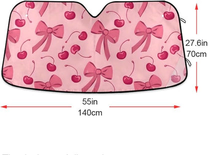 Bow Cherry Pink Windshield Sun Shade Blocks UV Rays Sun Visor Protector Sunshade Accordion Folding Sun Reflector Auto for Car Truck SUV to Keep Your Vehicle Cool