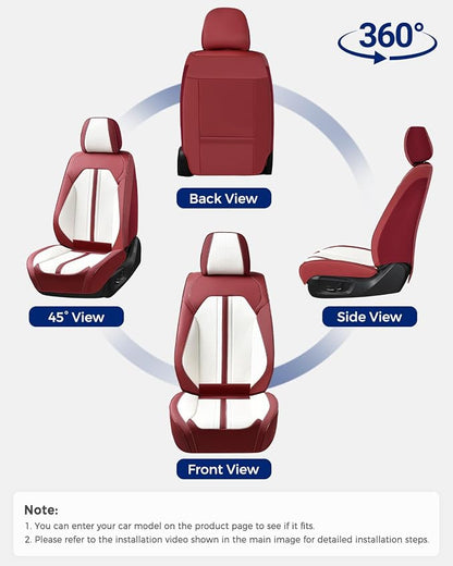 Huidasource Car Seat Cover, Luxury Faux Leather Seat Covers for Cars, Velcro Adjustable, with Airbags, Child Seat, Perforation Cooling＆Heating, Universal Fit for Most Cars Vans Trucks SUVs, Red＆White