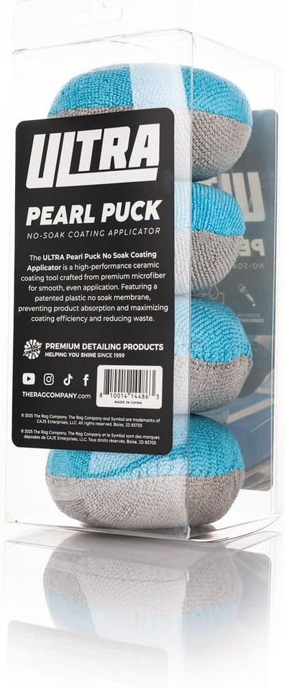 The Rag Company - Ultra Pearl Puck Applicator - Pearl Weave Microfiber with Patented No-Soak Barrier for Applying & Buffing Waxes, Coatings, & Cleaners, 4 Pack