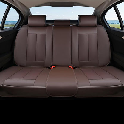 Coverado Rear Seat Covers for Cars, Brown Back Seat Protector, Back Seat Cover for Kids, 3-Pieces Waterproof Car Seat Cushion Nappa Leather Seat Cover for Back Seat Universal Fit for Most Cars