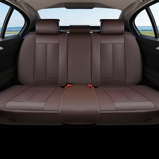 Coverado Rear Seat Covers for Cars, Brown Back Seat Protector, Back Seat Cover for Kids, 3-Pieces Waterproof Car Seat Cushion Nappa Leather Seat Cover for Back Seat Universal Fit for Most Cars