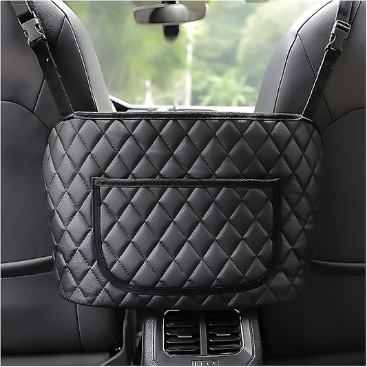 Ohleats Car Handbag Holder Between Seat, Leather Large Capacity Storage Pocket for Front Seat, Automotive Console Organizer Interior Backseat Barrier for Kids Pet, Car Accessories