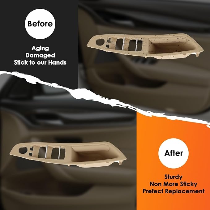 Beige Interior Door Pull Handle Kit Compatible with5 Series F10 F11 520i 520d 523i 525i 525d 528i 530i 530d 535i 535d 2010-2016 Window Switch Armrest Panel Trim Cover