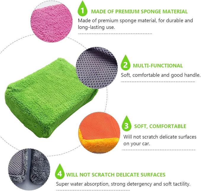 2pcs Absorbent Car Wash Sponge High Density Cleaning Glove for Car Care and Easy to Handle Auto Wash Supplies Selection