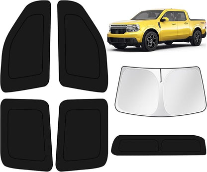 KUST Car Window Shades for Ford Maverick Lariat 2022 2023 2024 2025 Windshield Sun Shade Side Window Cover UV Block Privacy Protection Accessories for Camping Blackout Rear Back Full Set 6PCS