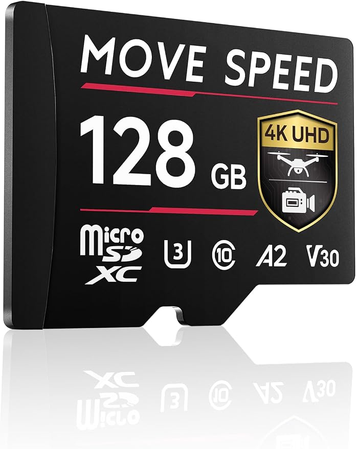 MOVE SPEED 128GB Professional microSDXC Memory Card, U3 V30 A2, Up to 170MB/s Read, 4K UHD Recording, High-Speed TF Card for Cameras, Drones, Dash Cams, Android & Handheld Gaming