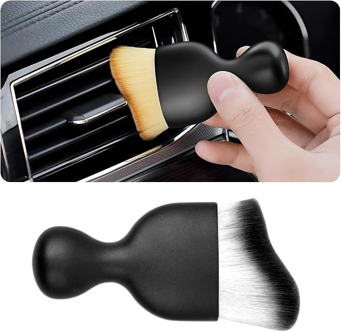 Blilo Car Interior Detailing Brush, Auto Soft Hair Cleaning Brushes, Scratch Free Curved Dirt Dust Collectors, Removal Tool for Vehicle Dashboard Air Conditioner Vents Leather (White/Black/1PCS)