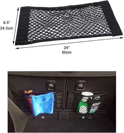 Universal Mesh Cargo Net Storage Net Wall Sticker Organizer Pouch Bag Storage Mesh Net for Car Trunk Storage Add On Organizers for Car Truck (24" x 9.5"（2 Packs)