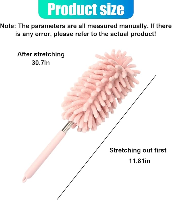 2PCS Car Interior Duster with Extension Pole – Washable Microfiber Dusters Detailing Brushes with Bendable Head, Long Handle Cleaning Duster Tool for Car Dash, Vents, Window, Furniture, Office (Pink)