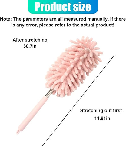 2PCS Car Interior Duster with Extension Pole – Washable Microfiber Dusters Detailing Brushes with Bendable Head, Long Handle Cleaning Duster Tool for Car Dash, Vents, Window, Furniture, Office (Pink)