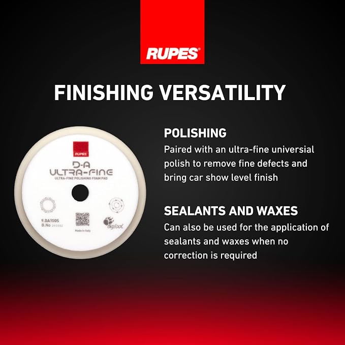 RUPES 9.DA150S Pack of 48 White D-A Ultra-Fine Polishing Foam Pads 150mm | Ideal for Paint Correction | Compatible with 5" Backing Plate | Improves Cutting and Finishing Performance
