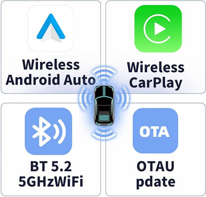 Wireless CarPlay Adapter, Convert Wired to Wireless CarPlay, Silver, Plug & Play, No Delay, USB & USB-C Compatible for Cars 2016+, Compatible with iOS & Android