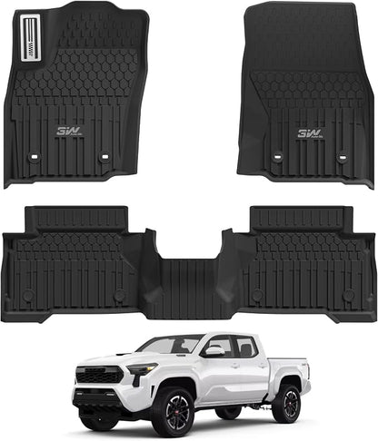 3W Floor Mats Fit for Toyota Tacoma Hybrid 2024 2025 2026 with Metal Pedals, TPE All Weather Custom Fit Floor Liner for Tacoma Accessories 1st and 2nd Row Full Set Car Mats Easy Clean, Black