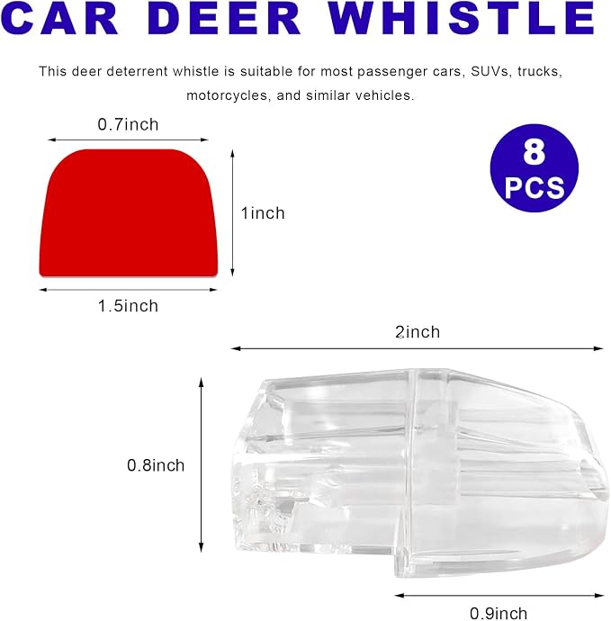 8 PCS Deer Whistles for Car, Deer Warning Device with Adhesive Tapes to Avoid Collisions, Animal Alert Horn Road Safety Whistle for SUVs Trucks Motorcycles, Car Accessories (Transparent)