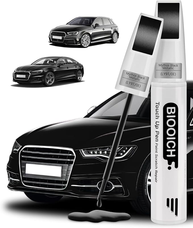 Touch Up Paint Pen Exact Color Match Car Chip and Scratch Repair (for Audi, Mythos Black(0E/LY9T))